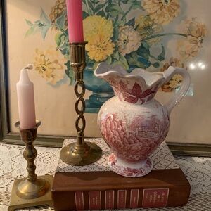 Johnson Brothers Pink and White Ceramic Pitcher